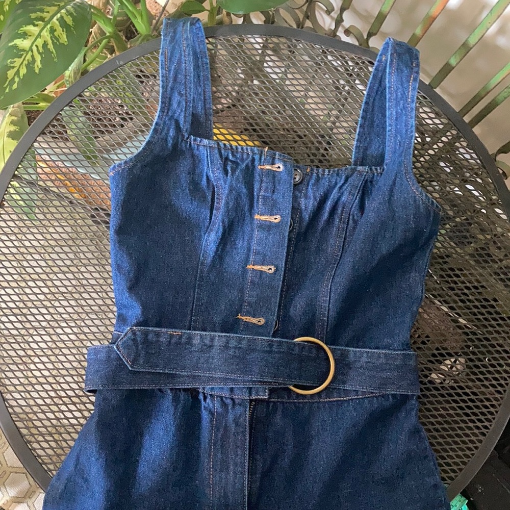 Denim jumpsuit w belt.